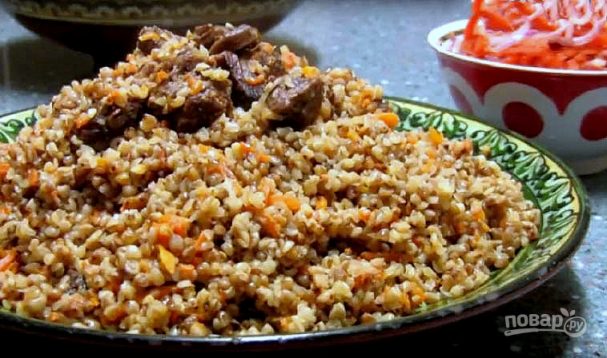 Гречка с мясом в казане
