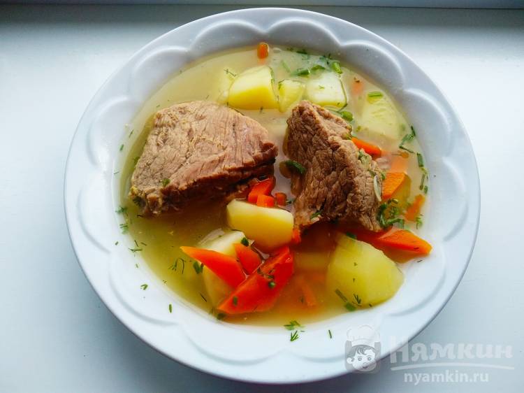 Вкусный мясной суп с говядиной и макаронами